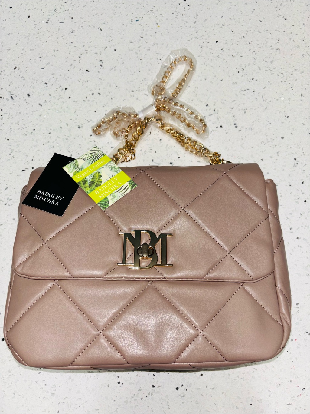 Badgley Mischka Quilted Crossbody Bag In Beige